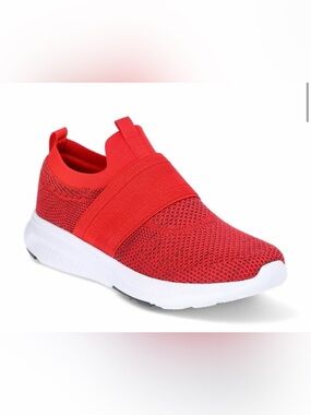 NWT Athletic Works Red Banded Jogger Slip-On Knit Athletic Shoes Size 10.5